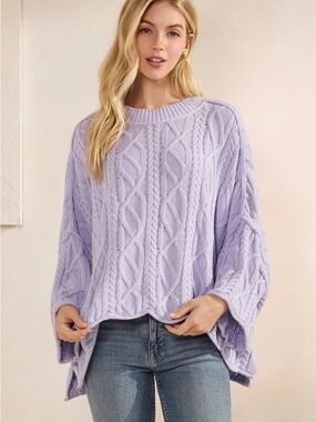 Tres Bien Lilac Cable Knit Crewneck Sweater
